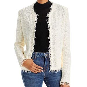 IRO Shavani Open Front Boucle Jacket White Raw Hems Size 10